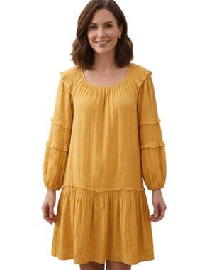 Harper 241 Mustard Yellow Boho Ruffle Sleeve Dress Peasant Cottagecore